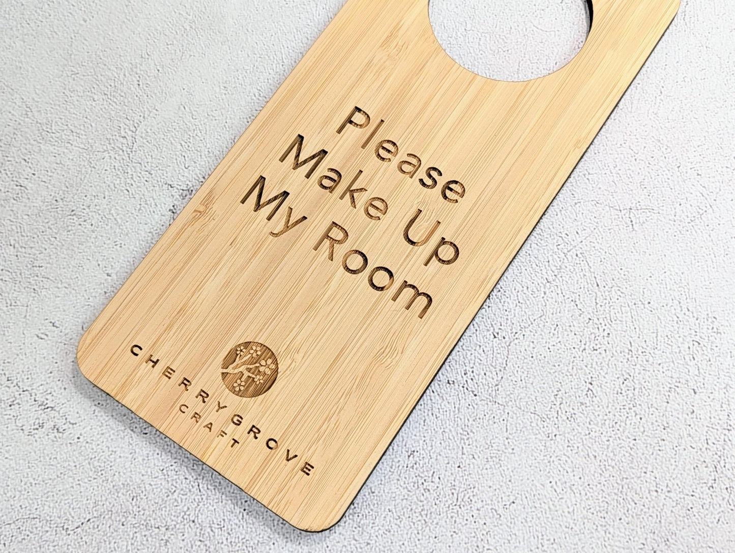 5mm Premium Bamboo Hotel Door Hanger | Please Make Up My Room