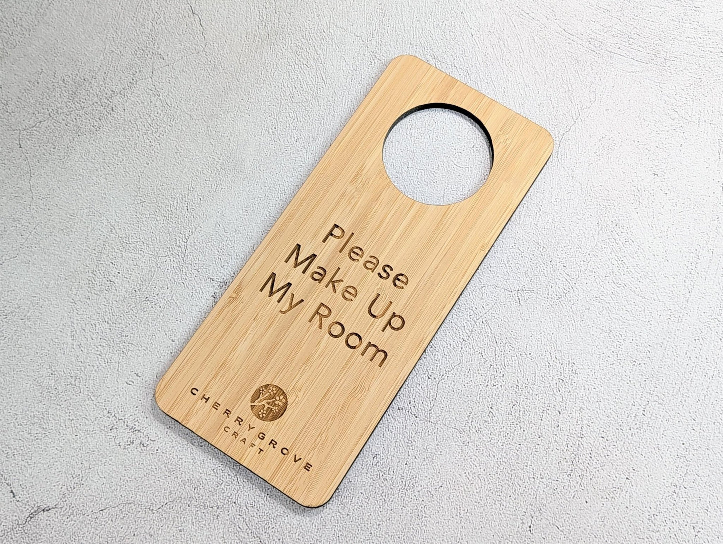 5mm Premium Bamboo Hotel Door Hanger | Please Make Up My Room