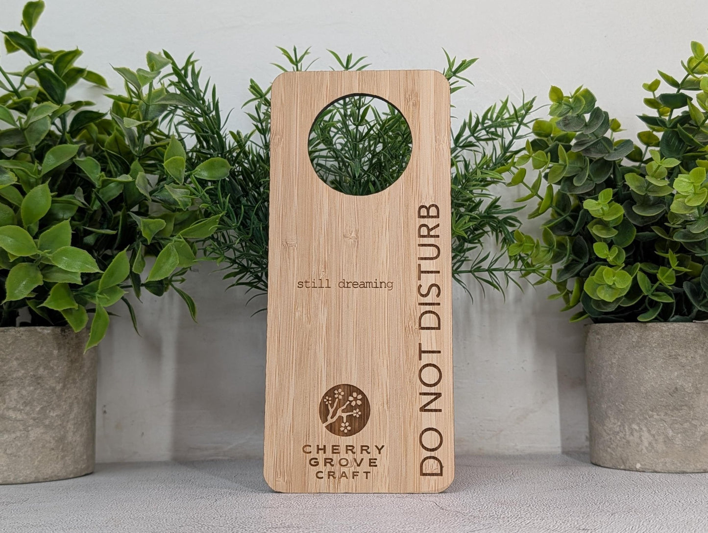 5mm bamboo boutique door hanger, 203 by 89mm, vertical lettering