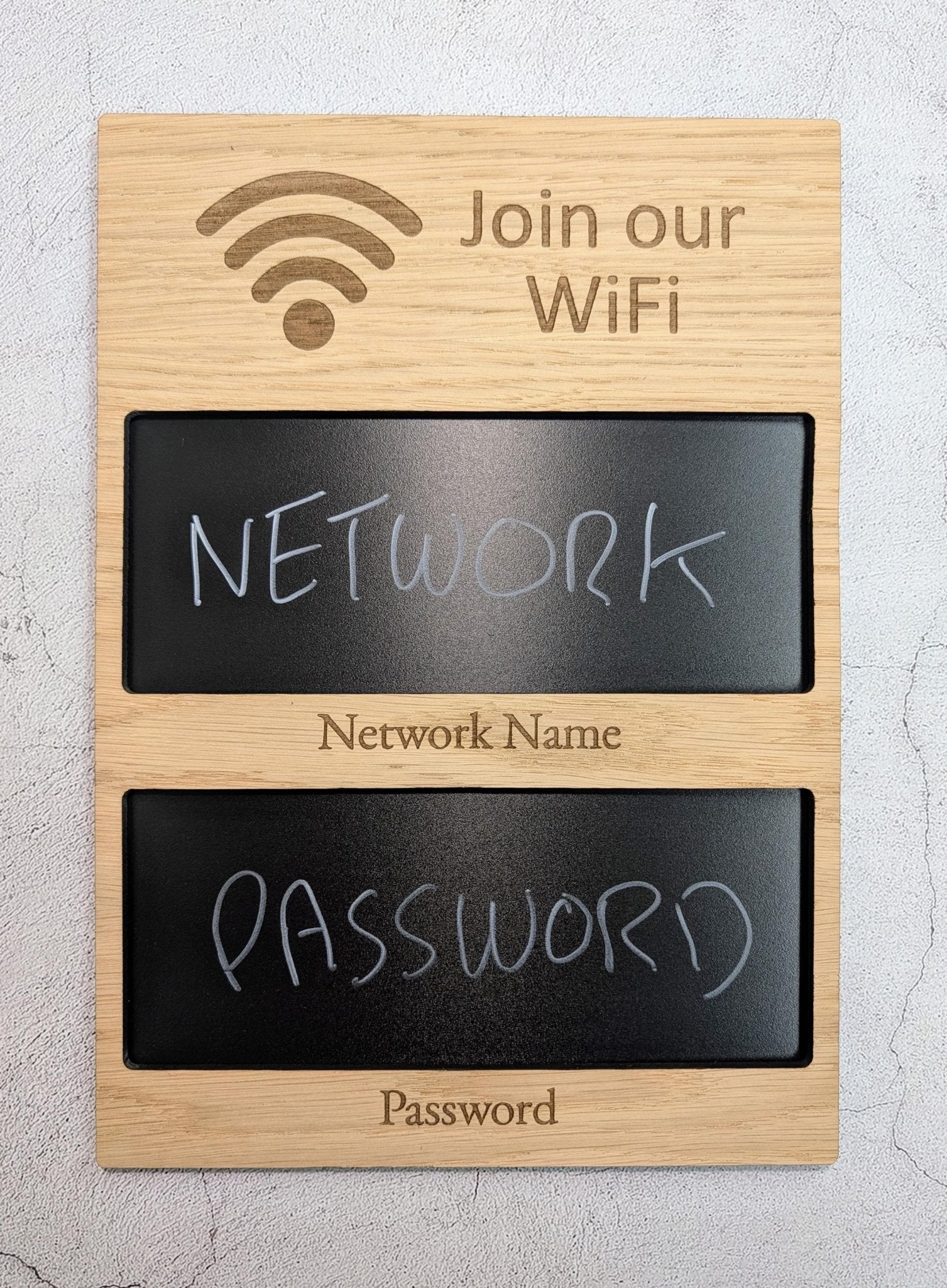 A4 Oak WiFi Sign | Reusable Chalk Board, Home Bnb Office, Blackboard - CherryGroveCraft