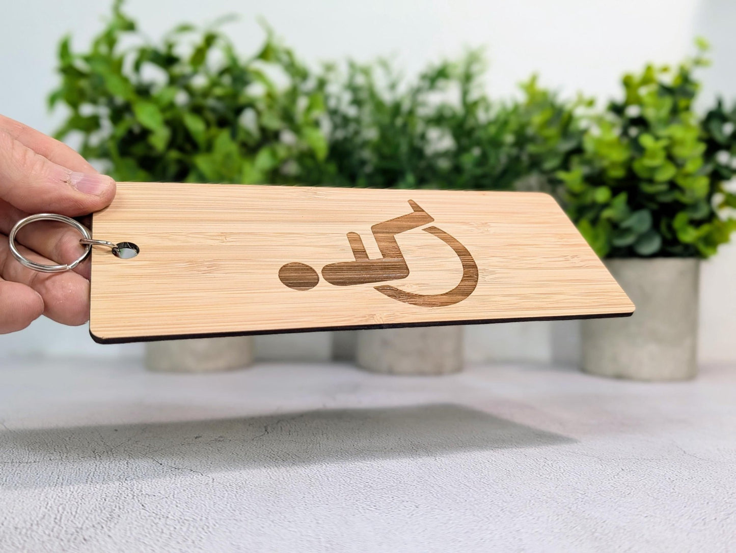 Accessible Bathroom Keyring – Large Bamboo Key Tag, Engraved Wheelchair Symbol, Eco - Friendly Design, Durable and Lightweight, Handmade - CherryGroveCraft