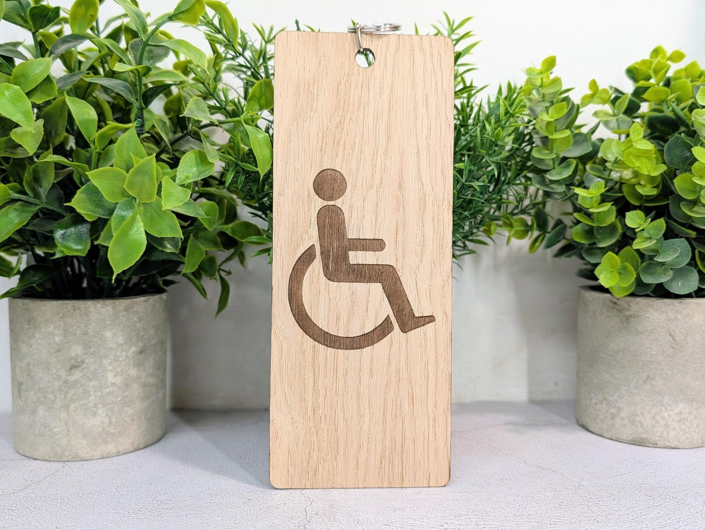 Accessible Bathroom Keyring – Large Wooden Key Tag, Oak Veneer Engraved Wheelchair Symbol, Easy - to - Hold Design, Handmade in Wales - CherryGroveCraft