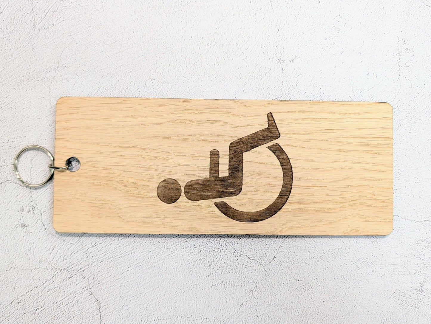 Accessible Bathroom Keyring – Large Wooden Key Tag, Oak Veneer Engraved Wheelchair Symbol, Easy - to - Hold Design, Handmade in Wales - CherryGroveCraft