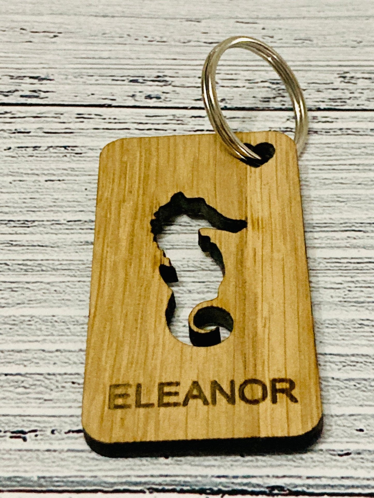 Animal Personalised Wooden Keyrings | Monkey, Seahorse, Fish, Squirrel, Rabbit, Fox | Engraved Wooden Key Chain | Wooden Gift | Oak Wood - CherryGroveCraft