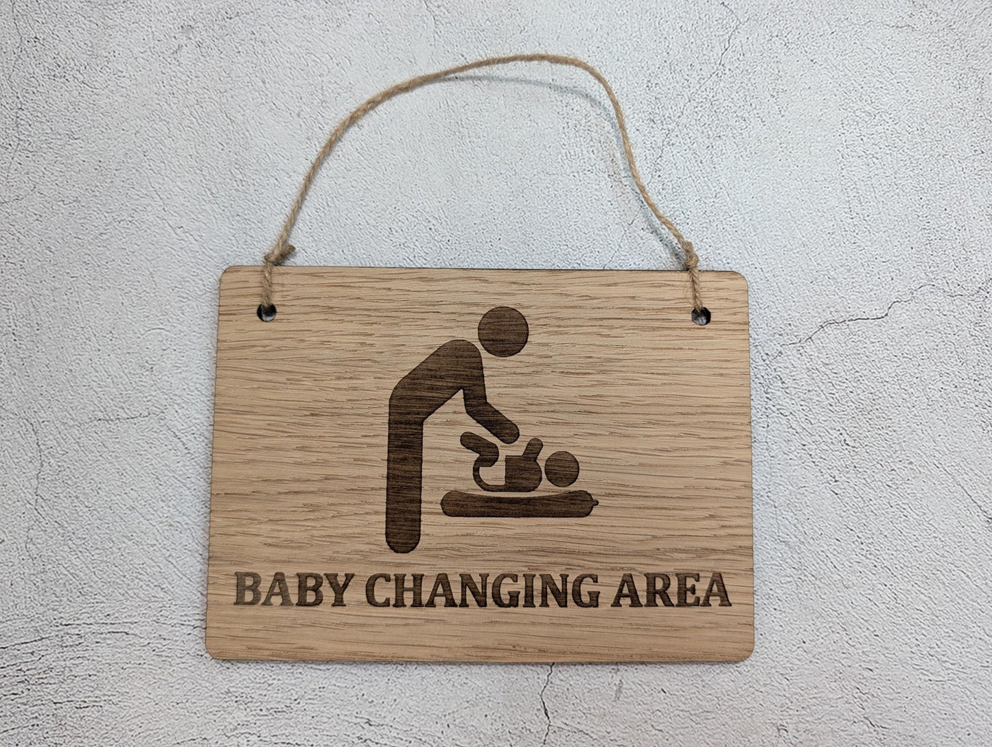 Baby changing area sign large — 4mm oak veneered MDF for nurseries and hotels