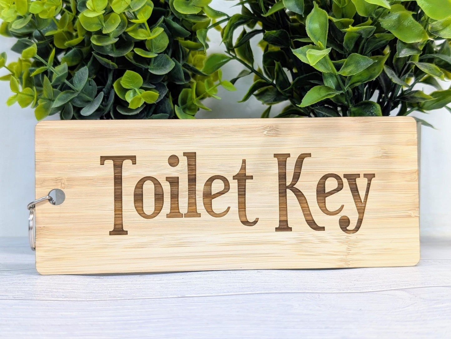 Bamboo ‘Toilet Key’ Extra - Large Keyring 200x80mm | Eco - Friendly Oversized Restroom Key Accessory, Ideal for Cafes, Businesses, Public Spaces - CherryGroveCraft