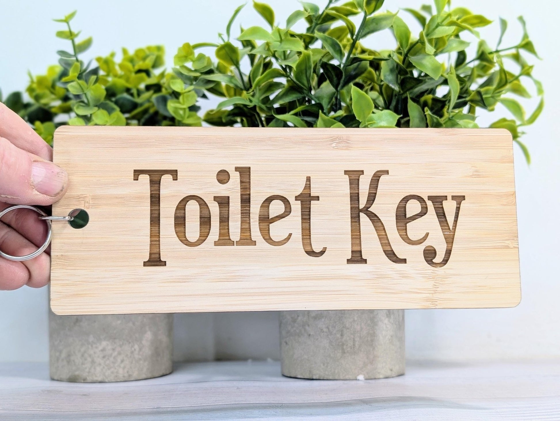 Bamboo ‘Toilet Key’ Extra - Large Keyring 200x80mm | Eco - Friendly Oversized Restroom Key Accessory, Ideal for Cafes, Businesses, Public Spaces - CherryGroveCraft