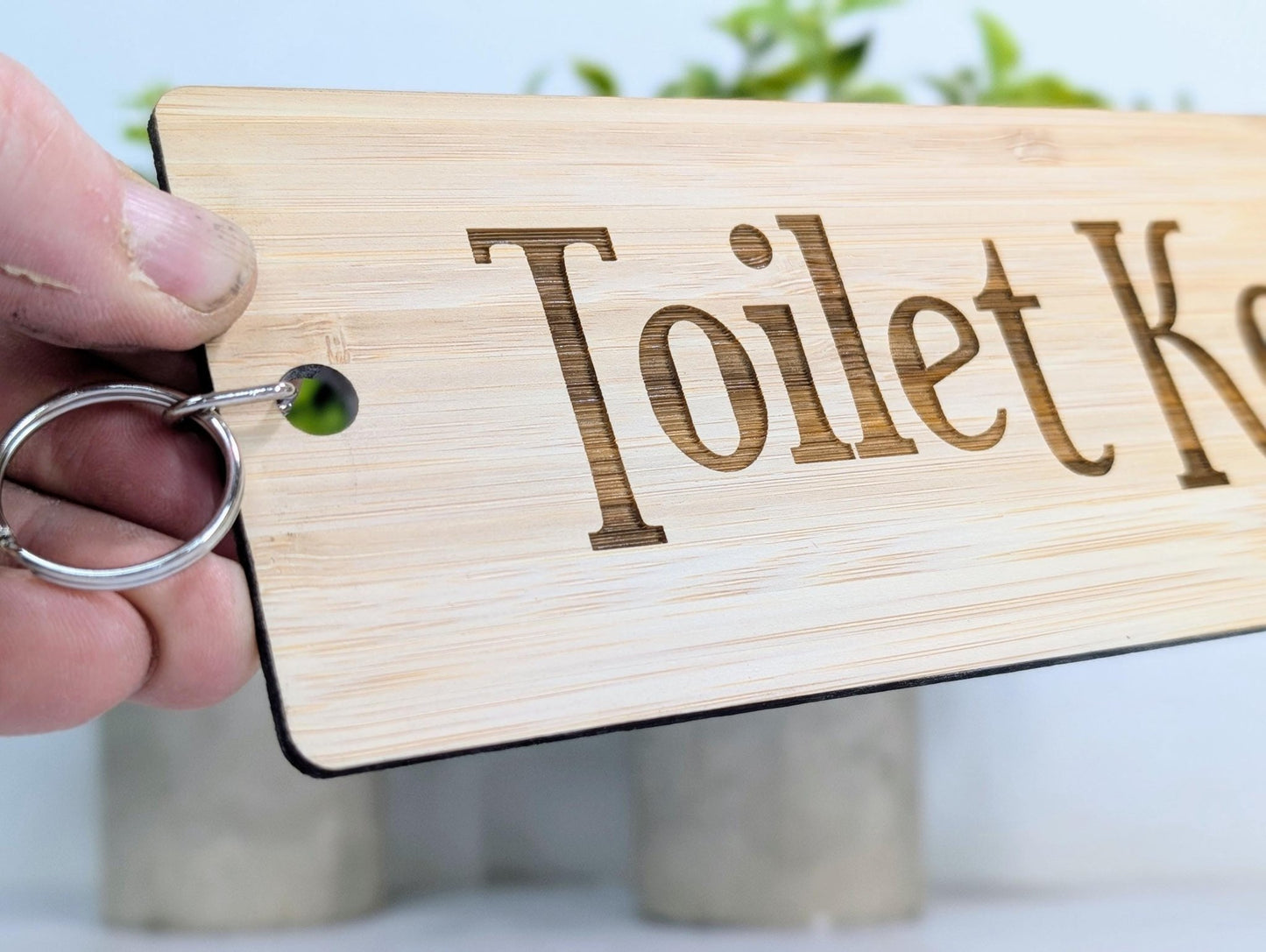 Bamboo ‘Toilet Key’ Extra - Large Keyring 200x80mm | Eco - Friendly Oversized Restroom Key Accessory, Ideal for Cafes, Businesses, Public Spaces - CherryGroveCraft