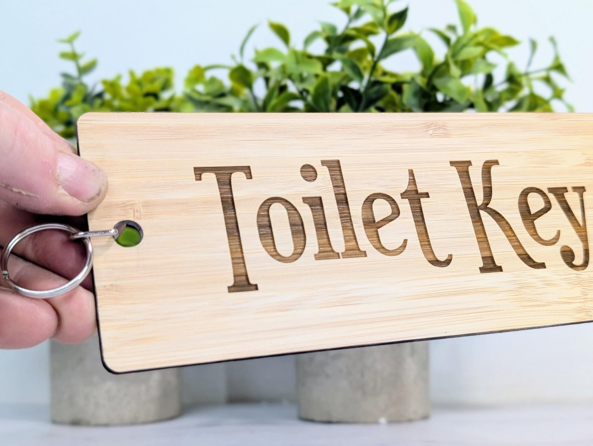 Bamboo ‘Toilet Key’ Extra - Large Keyring 200x80mm | Eco - Friendly Oversized Restroom Key Accessory, Ideal for Cafes, Businesses, Public Spaces - CherryGroveCraft