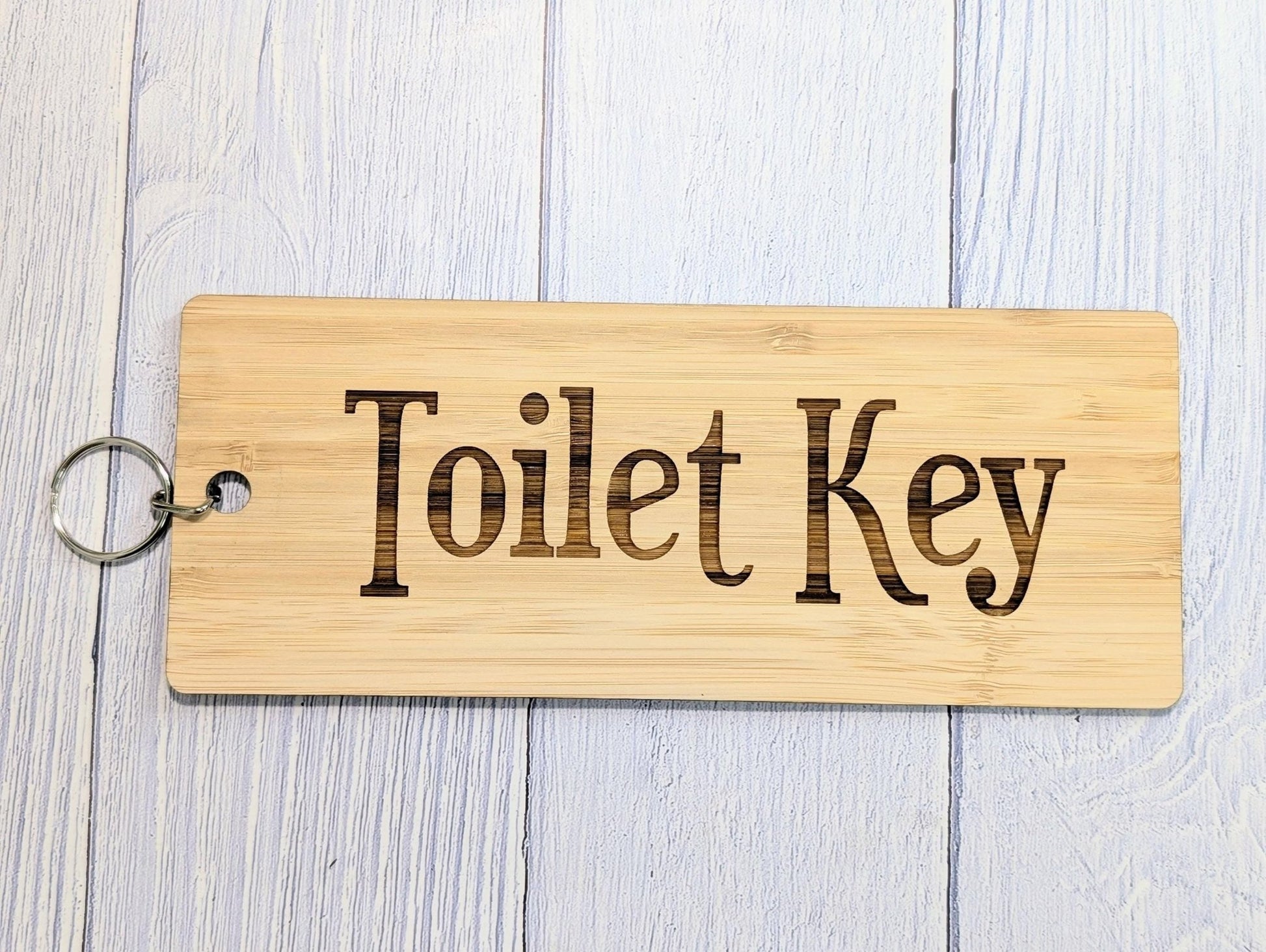 Bamboo ‘Toilet Key’ Extra - Large Keyring 200x80mm | Eco - Friendly Oversized Restroom Key Accessory, Ideal for Cafes, Businesses, Public Spaces - CherryGroveCraft