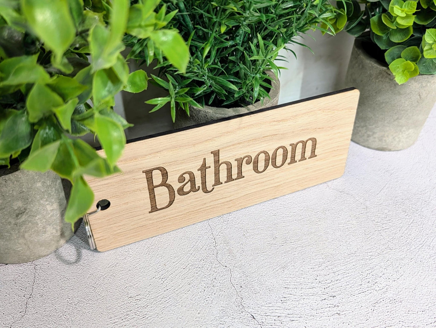 Bathroom Keyring – Extra Large 200×80mm Oak Veneer Wooden Key Tag, Engraved Key Fob for Hotels, Offices & Guest Houses, Handmade in Wales - CherryGroveCraft