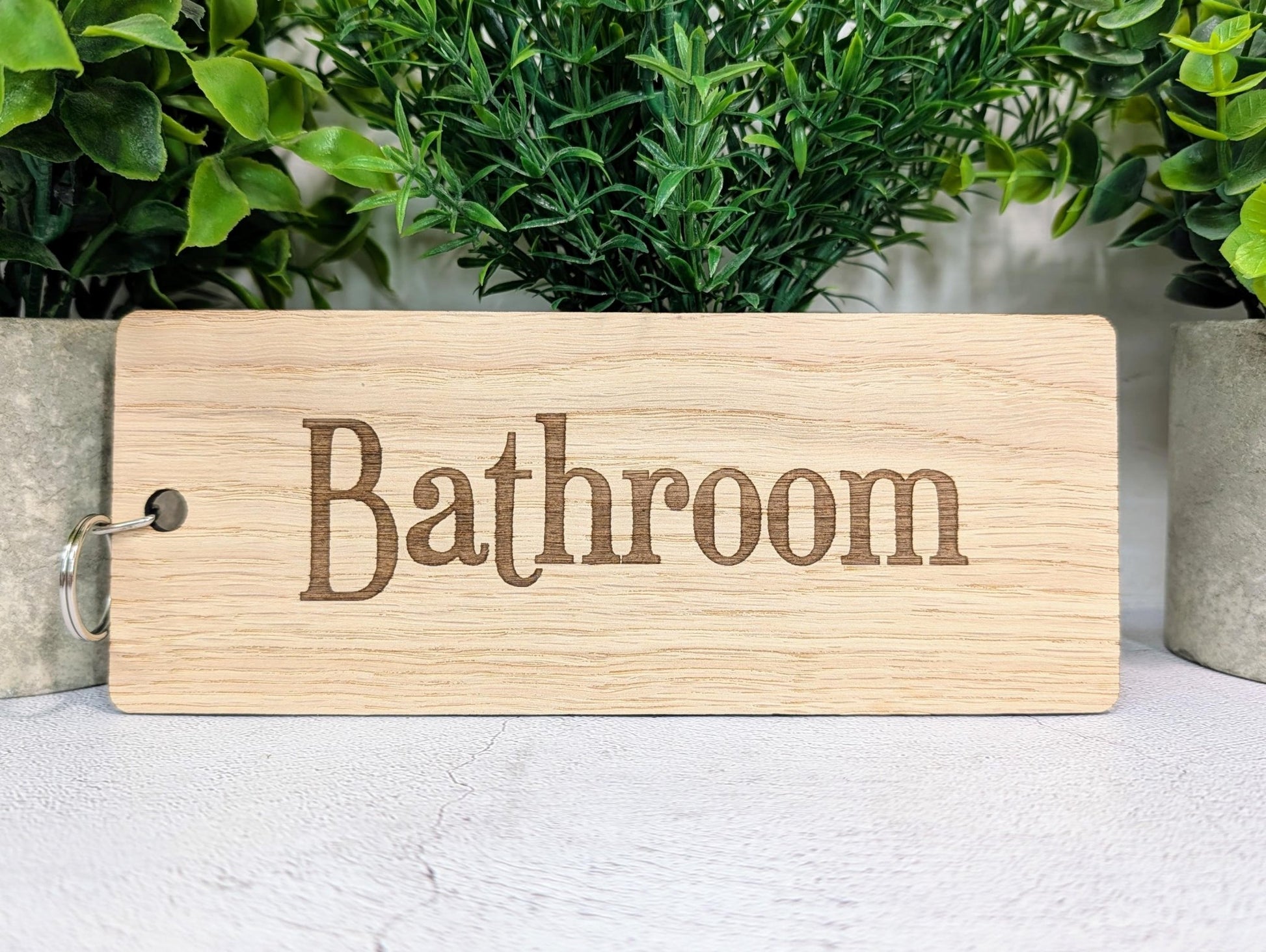 Bathroom Keyring – Extra Large 200×80mm Oak Veneer Wooden Key Tag, Engraved Key Fob for Hotels, Offices & Guest Houses, Handmade in Wales - CherryGroveCraft