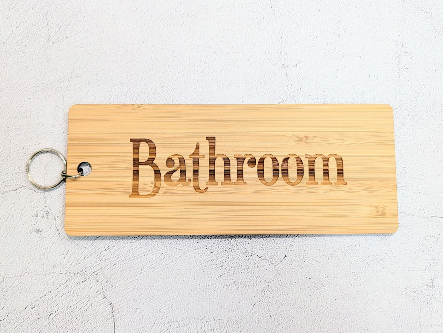 Bathroom Keyring – Extra Large Bamboo Key Tag, Eco Friendly Wooden Key Fob, Engraved Key Ring for Hotels, Offices or Guest Houses - CherryGroveCraft