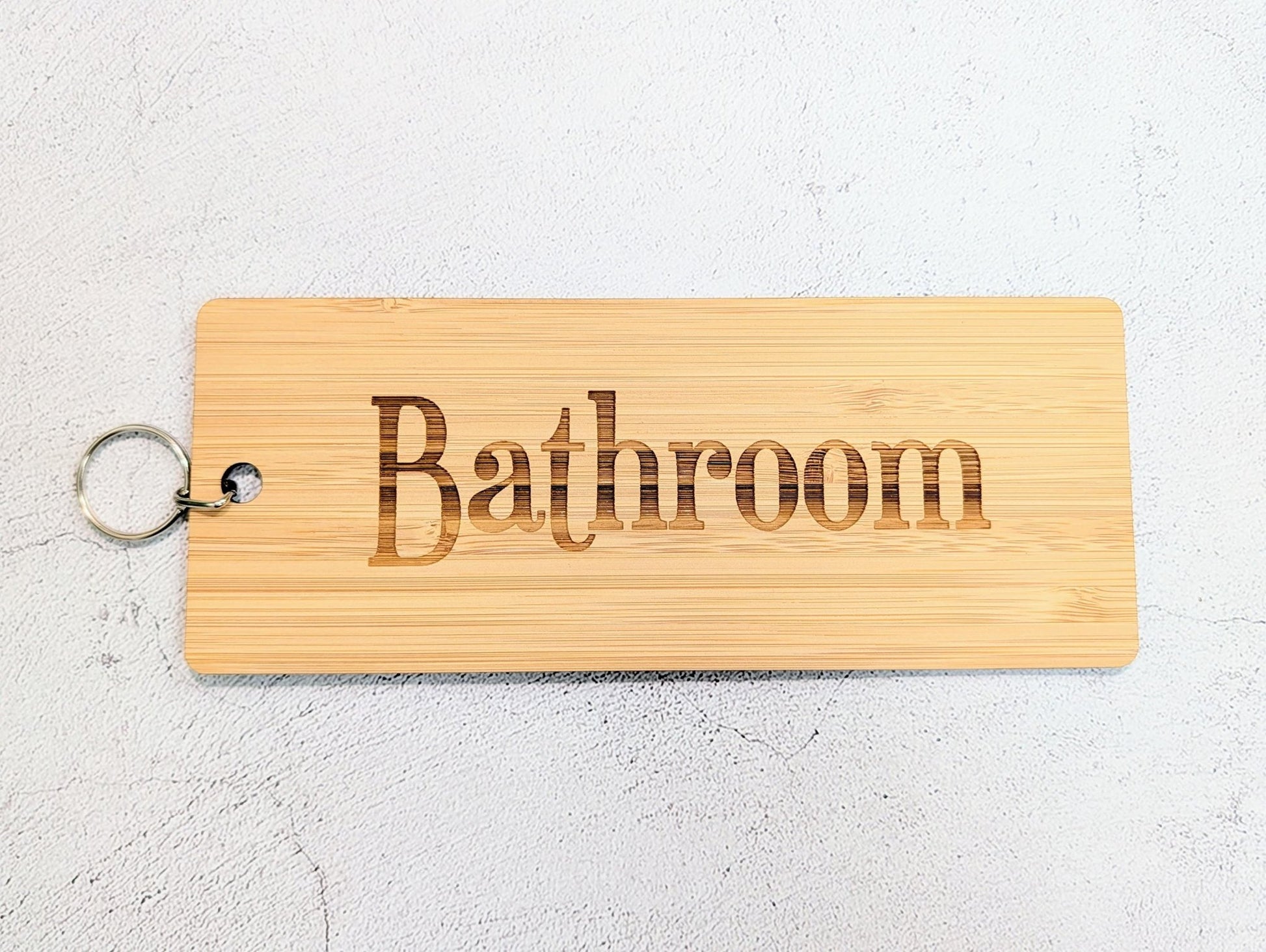 Bathroom Keyring – Extra Large Bamboo Key Tag, Eco Friendly Wooden Key Fob, Engraved Key Ring for Hotels, Offices or Guest Houses - CherryGroveCraft