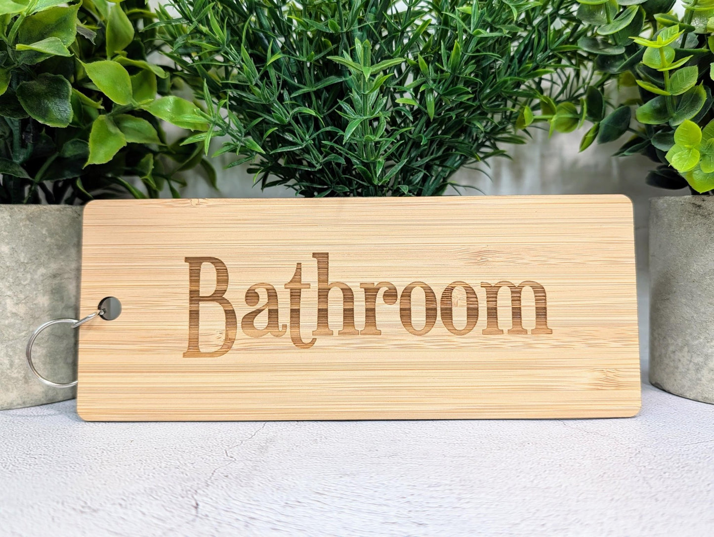 Bathroom Keyring – Extra Large Bamboo Key Tag, Eco Friendly Wooden Key Fob, Engraved Key Ring for Hotels, Offices or Guest Houses - CherryGroveCraft