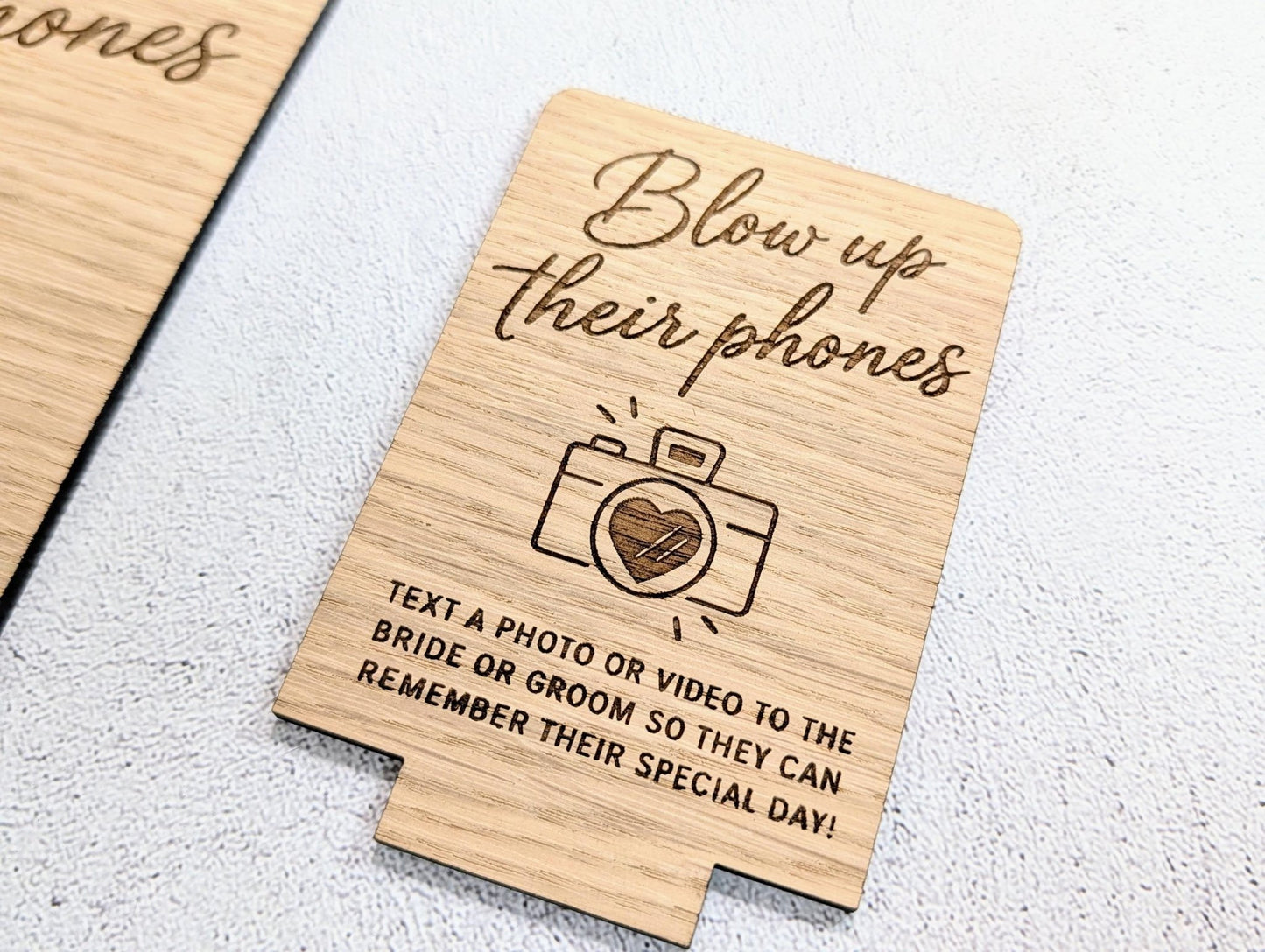 Oak wedding table sign on a gift table for guests sharing photos
