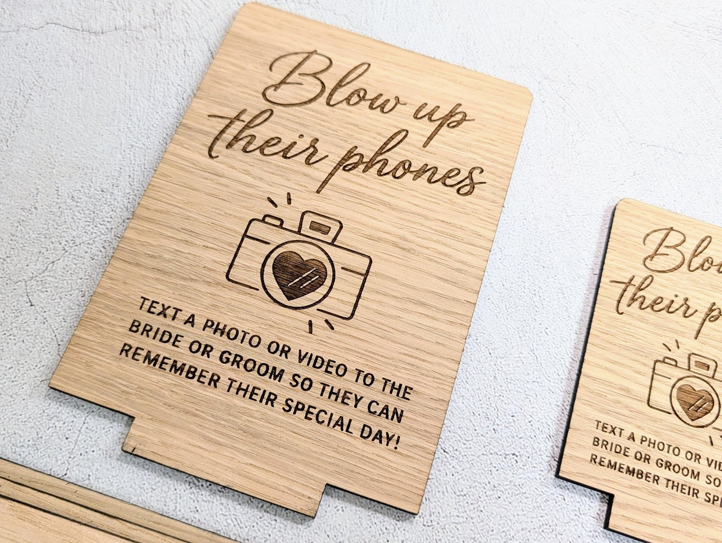 Standard 74x112mm and large 115x168mm oak wedding table sign sizes