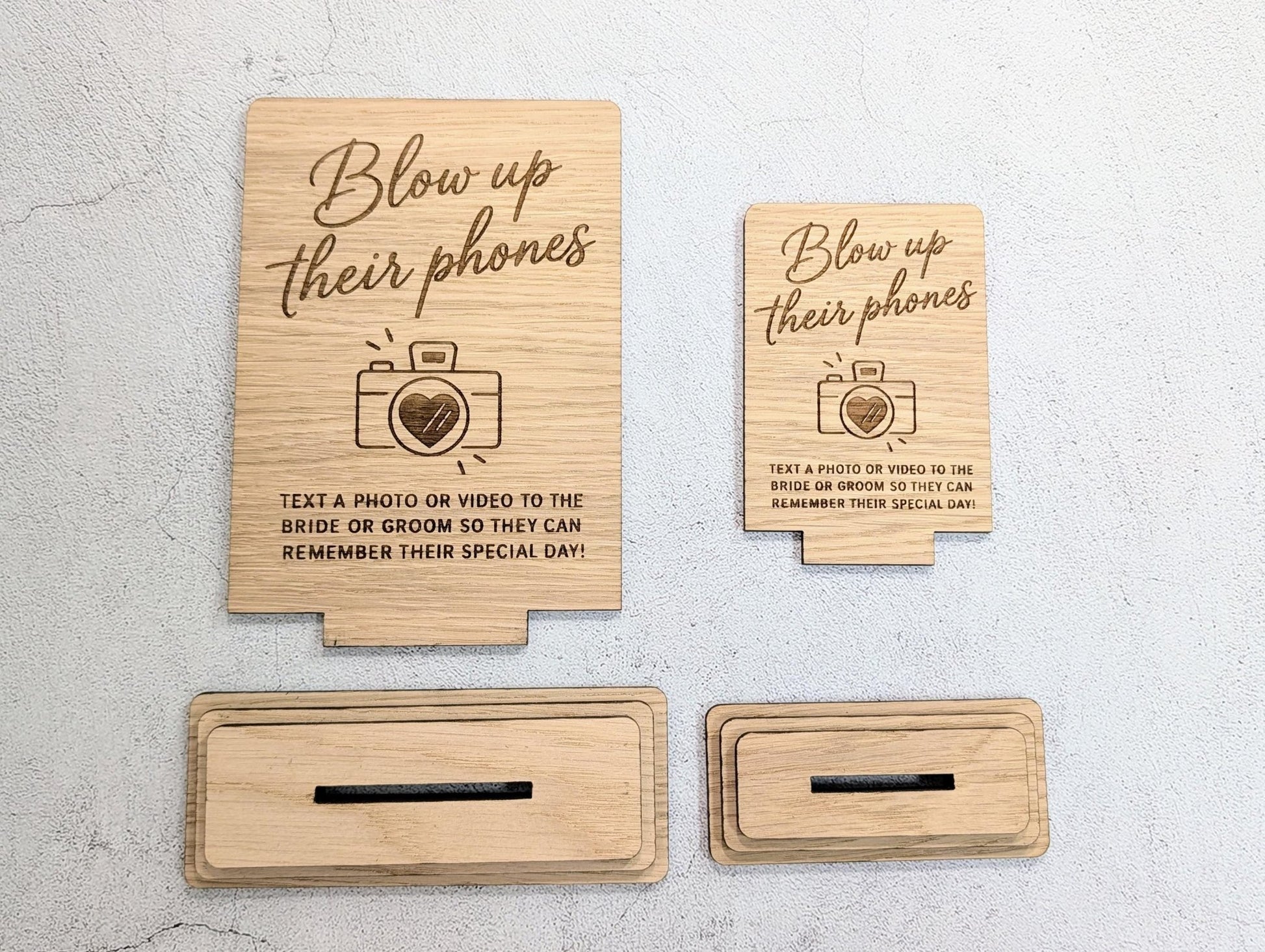Three-layer stacked oak veneer base supplied with the wedding table sign