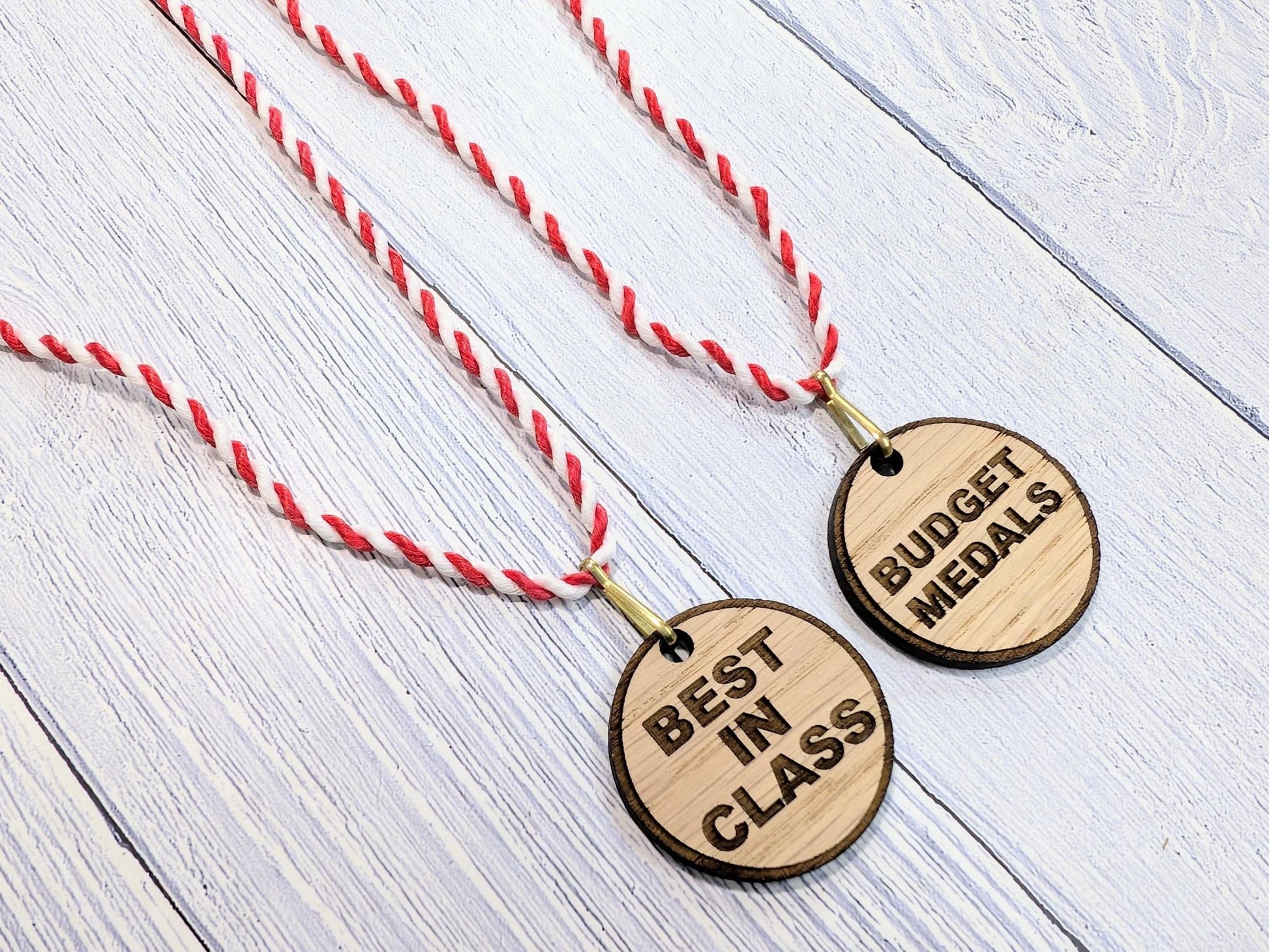 Budget Oak MDF Medals 40mm with String Lanyard | Affordable Awards for Events & Competitions | Eco - Friendly - CherryGroveCraft