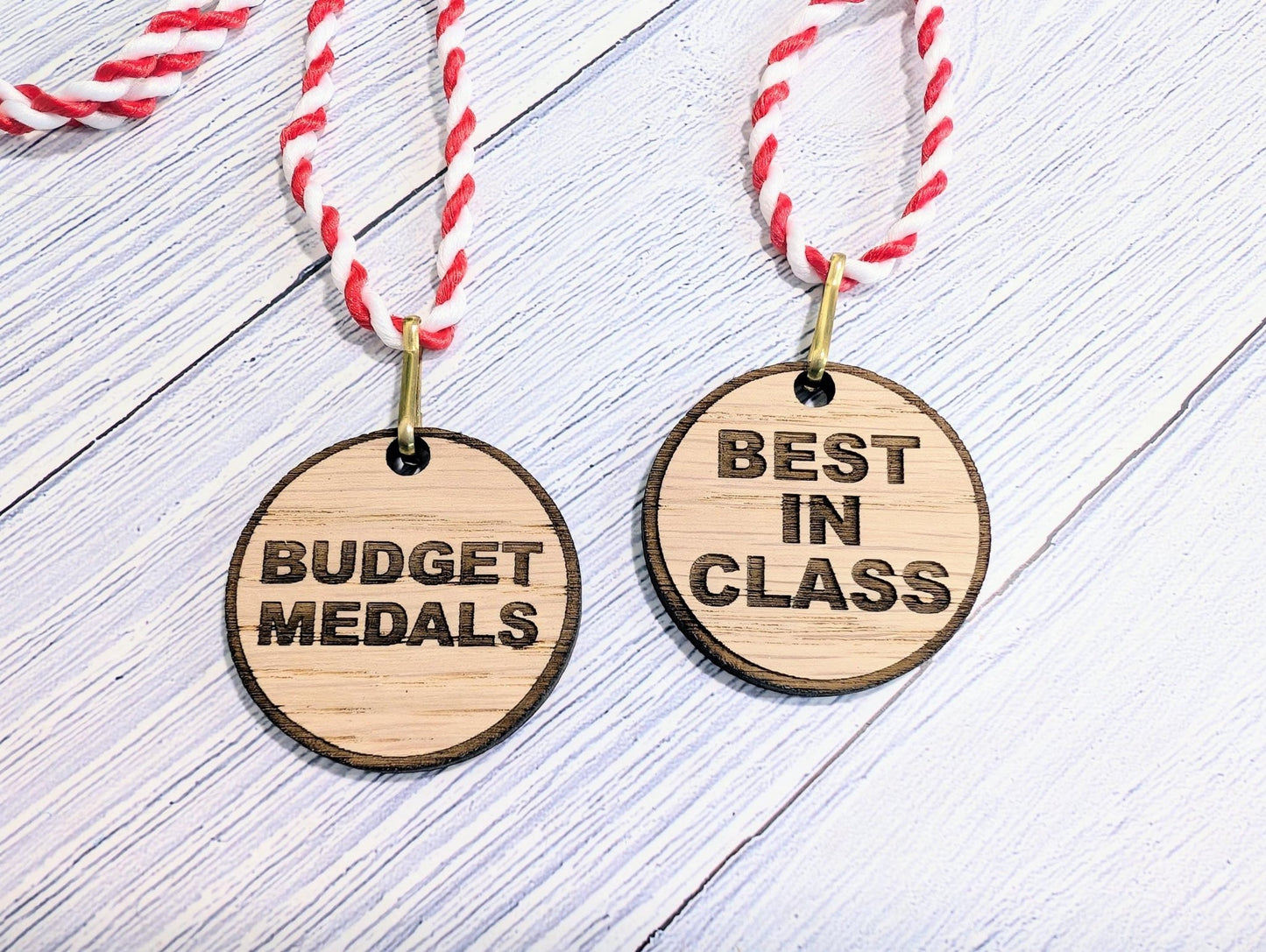 Budget Oak MDF Medals 40mm with String Lanyard | Affordable Awards for Events & Competitions | Eco - Friendly - CherryGroveCraft