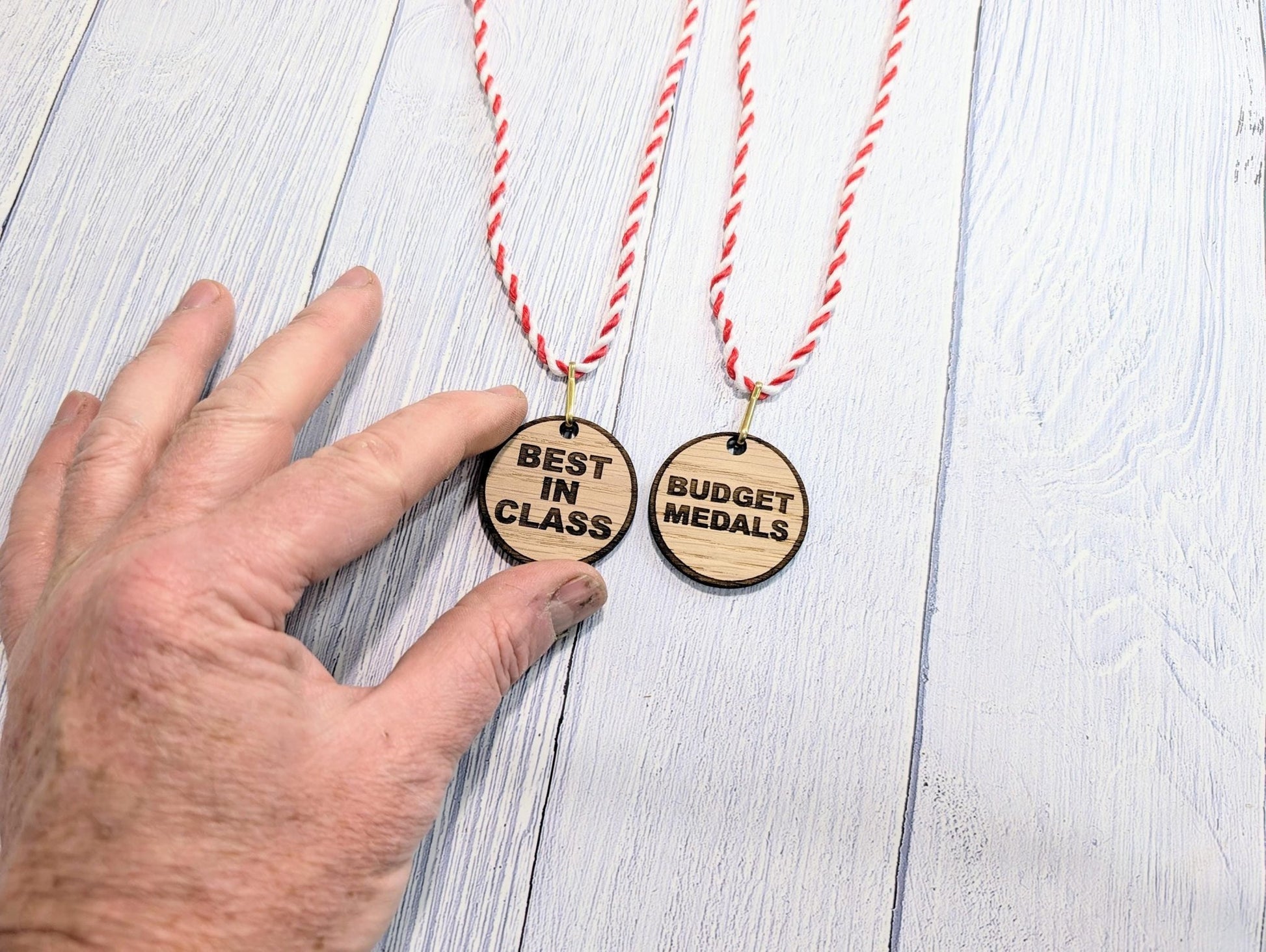 Budget Oak MDF Medals 40mm with String Lanyard | Affordable Awards for Events & Competitions | Eco - Friendly - CherryGroveCraft