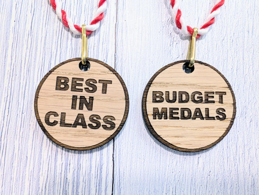 Budget Oak MDF Medals 40mm with String Lanyard | Affordable Awards for Events & Competitions | Eco - Friendly - CherryGroveCraft