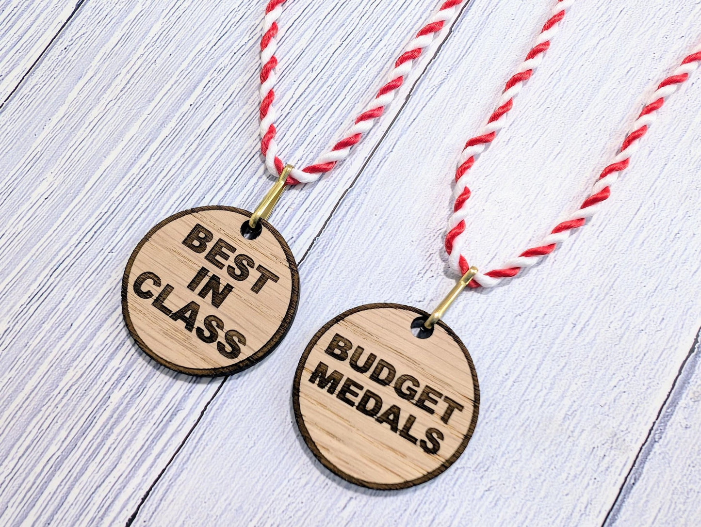 Budget Oak MDF Medals 40mm with String Lanyard | Affordable Awards for Events & Competitions | Eco - Friendly - CherryGroveCraft