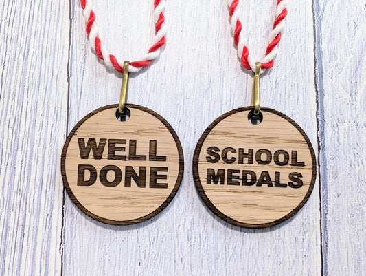 Budget Oak MDF School Medals 40mm with Lanyard | Affordable Award Solution for Students | Eco - Friendly - CherryGroveCraft