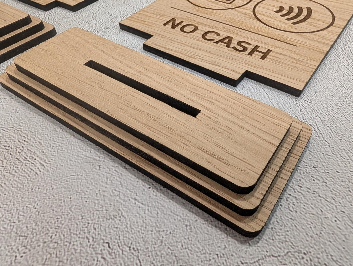 Cashless Payments Only Sign | Oak Freestanding | 2 Sizes