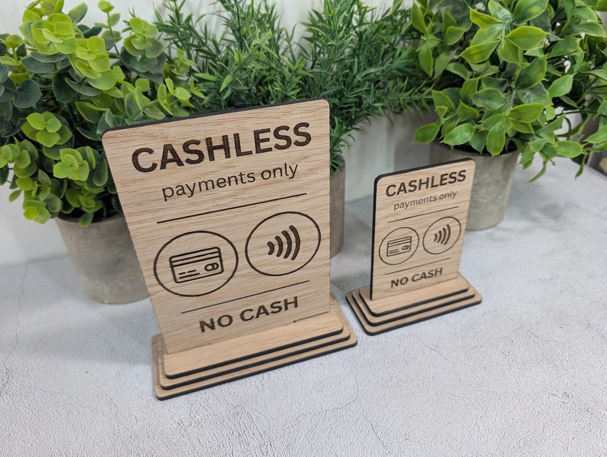 Cashless payments only freestanding sign — double sided option, shop or market stall use