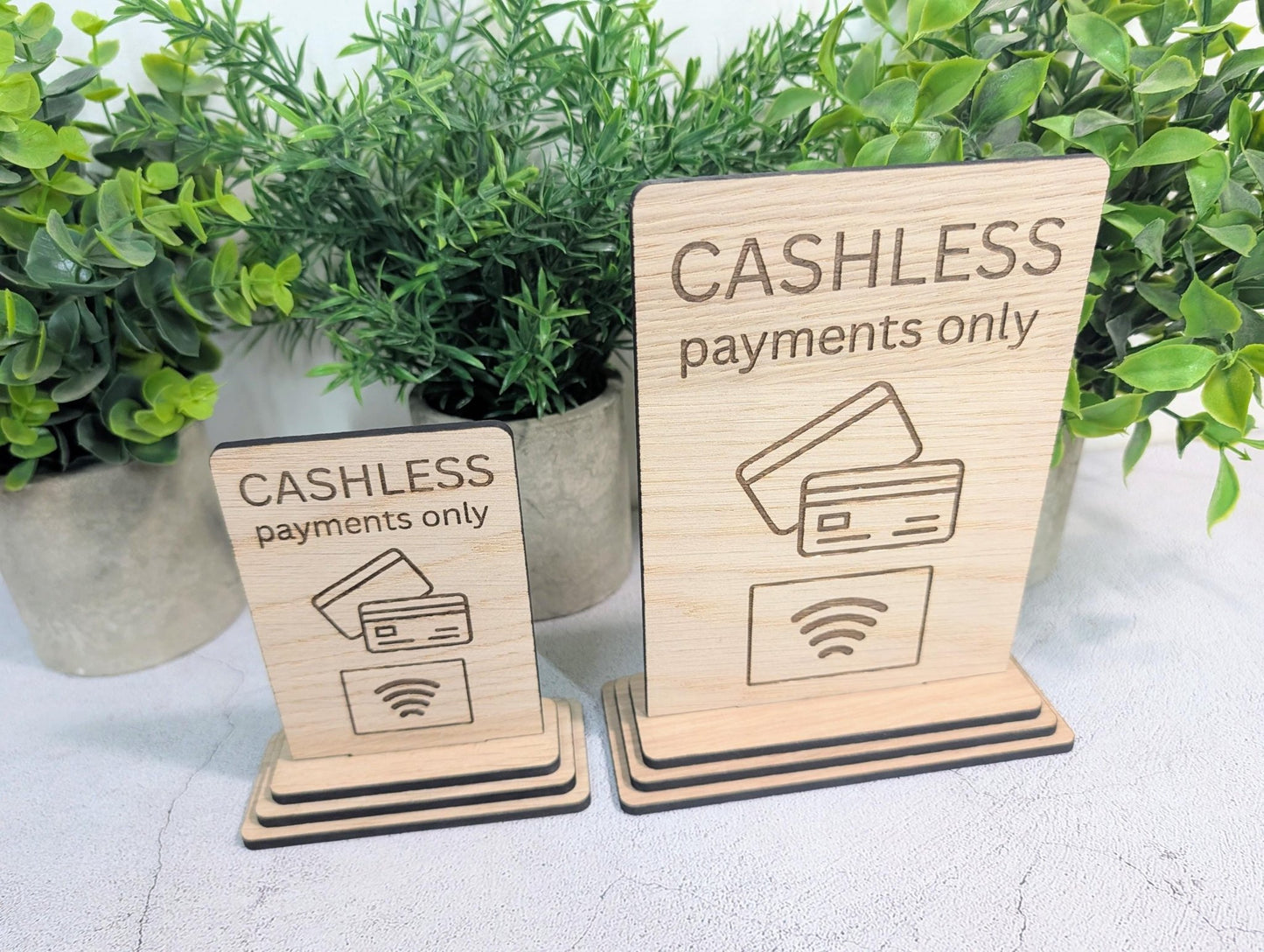 Cashless Payments Sign | Modern Framed Design | Oak | 2 Sizes