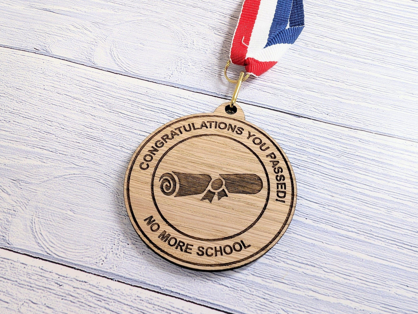 Congratulations You Passed - No More School Wooden Medal | Fun Graduation Gift | Eco-Friendly | Personalised Keepsake for Students - CherryGroveCraft