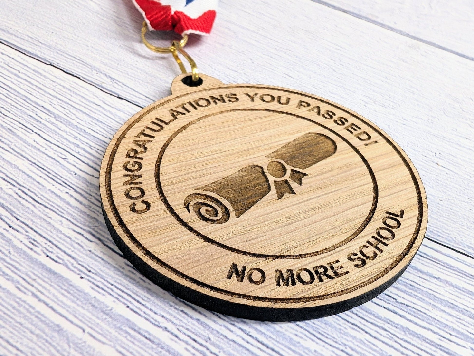 Congratulations You Passed - No More School Wooden Medal | Fun Graduation Gift | Eco-Friendly | Personalised Keepsake for Students - CherryGroveCraft