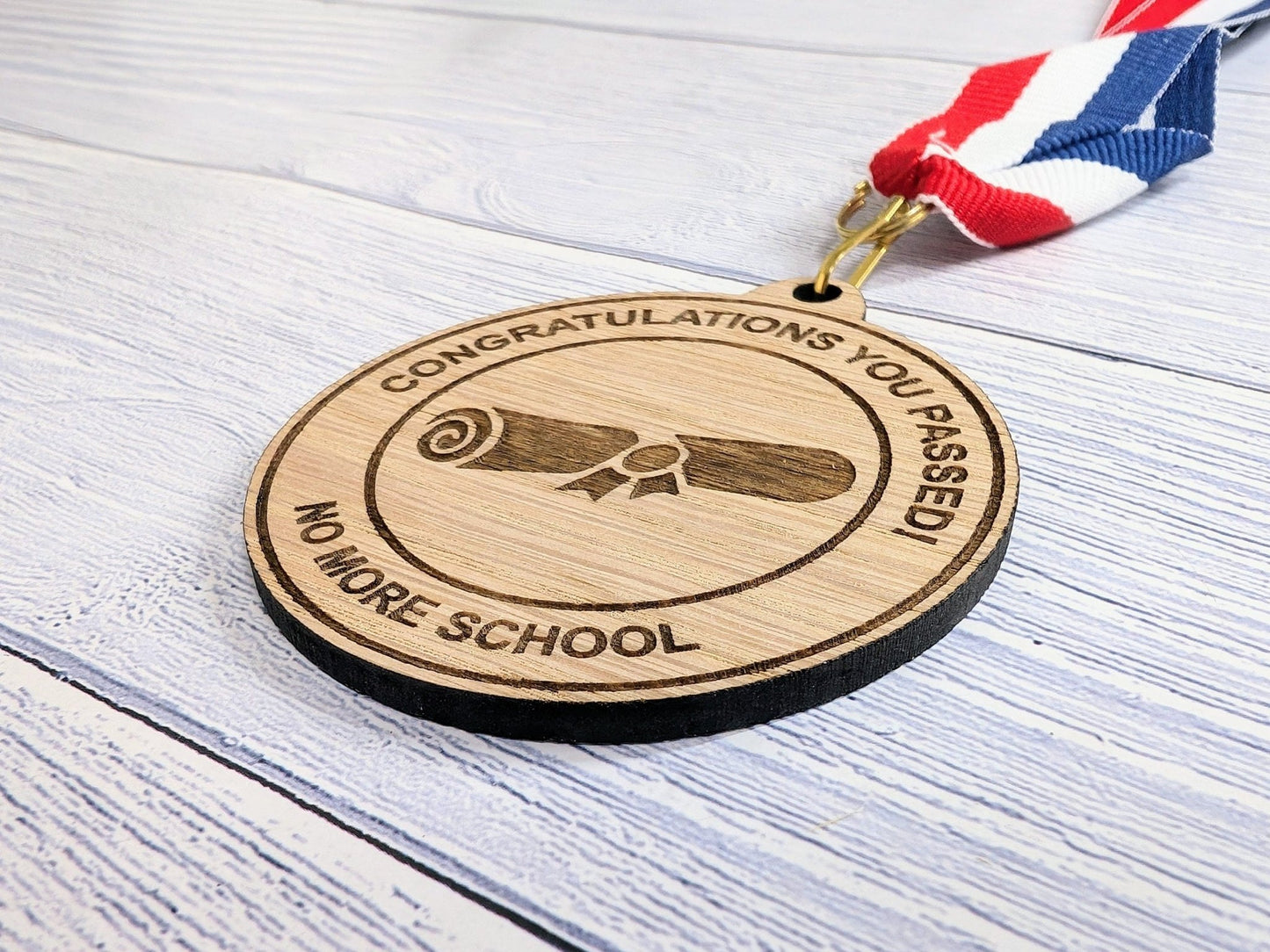 Congratulations You Passed - No More School Wooden Medal | Fun Graduation Gift | Eco-Friendly | Personalised Keepsake for Students - CherryGroveCraft