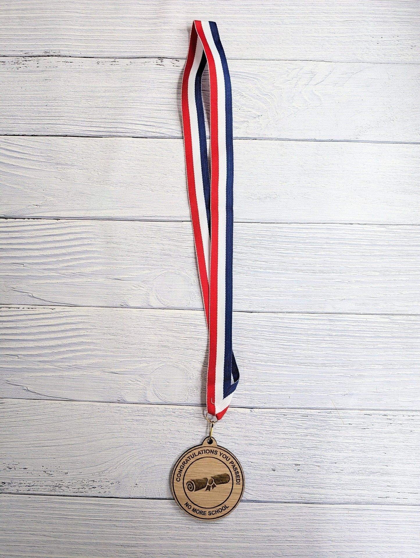 Congratulations You Passed - No More School Wooden Medal | Fun Graduation Gift | Eco-Friendly | Personalised Keepsake for Students - CherryGroveCraft