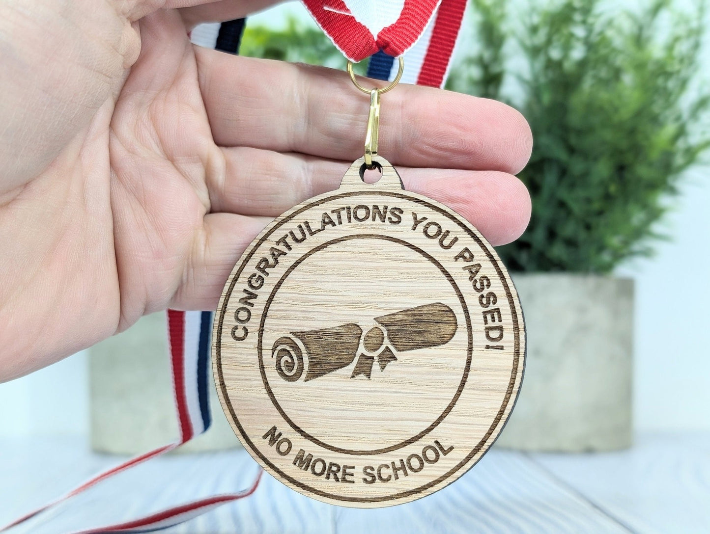 Congratulations You Passed - No More School Wooden Medal | Fun Graduation Gift | Eco-Friendly | Personalised Keepsake for Students - CherryGroveCraft