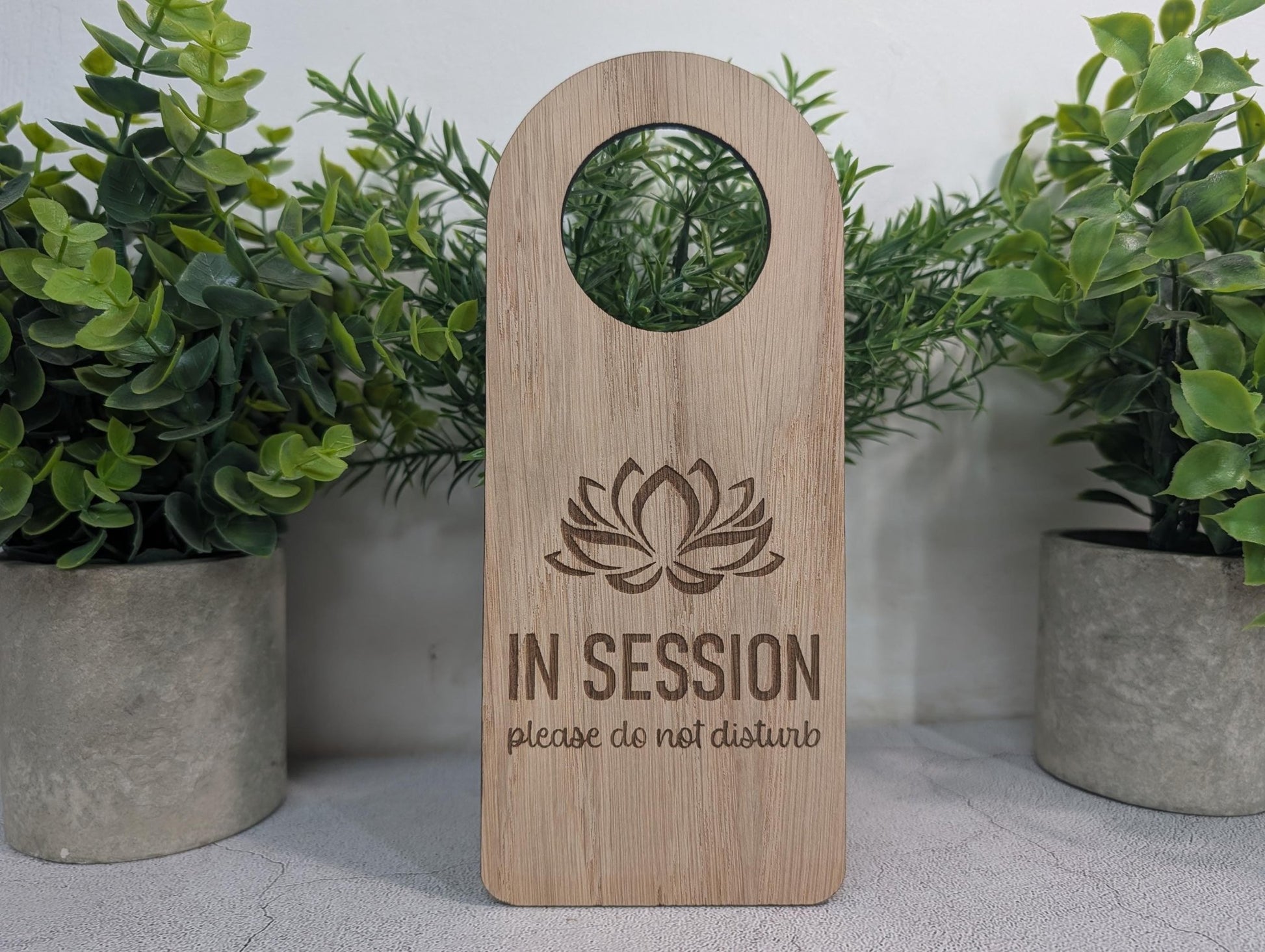 In Session oak door hanger, single-sided, 203 x 89mm