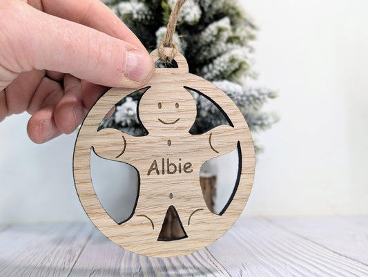 Custom Gingerbread Man Wooden Christmas Bauble for Festive Decor | Personalised Gift | Custom Tree Decoration | Xmas Oak Ornament | Festive - CherryGroveCraft