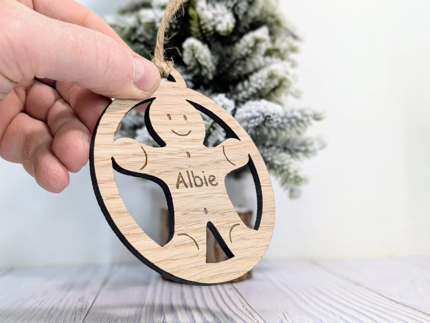 Custom Gingerbread Man Wooden Christmas Bauble for Festive Decor | Personalised Gift | Custom Tree Decoration | Xmas Oak Ornament | Festive - CherryGroveCraft