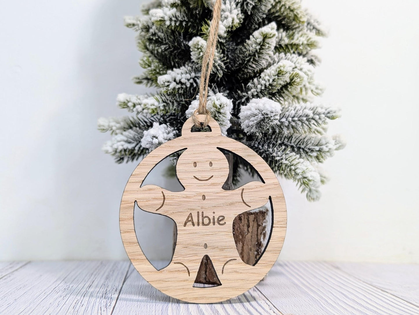 Custom Gingerbread Man Wooden Christmas Bauble for Festive Decor | Personalised Gift | Custom Tree Decoration | Xmas Oak Ornament | Festive - CherryGroveCraft