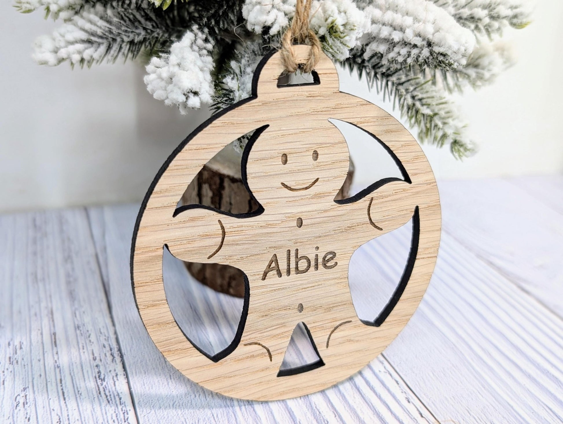 Custom Gingerbread Man Wooden Christmas Bauble for Festive Decor | Personalised Gift | Custom Tree Decoration | Xmas Oak Ornament | Festive - CherryGroveCraft