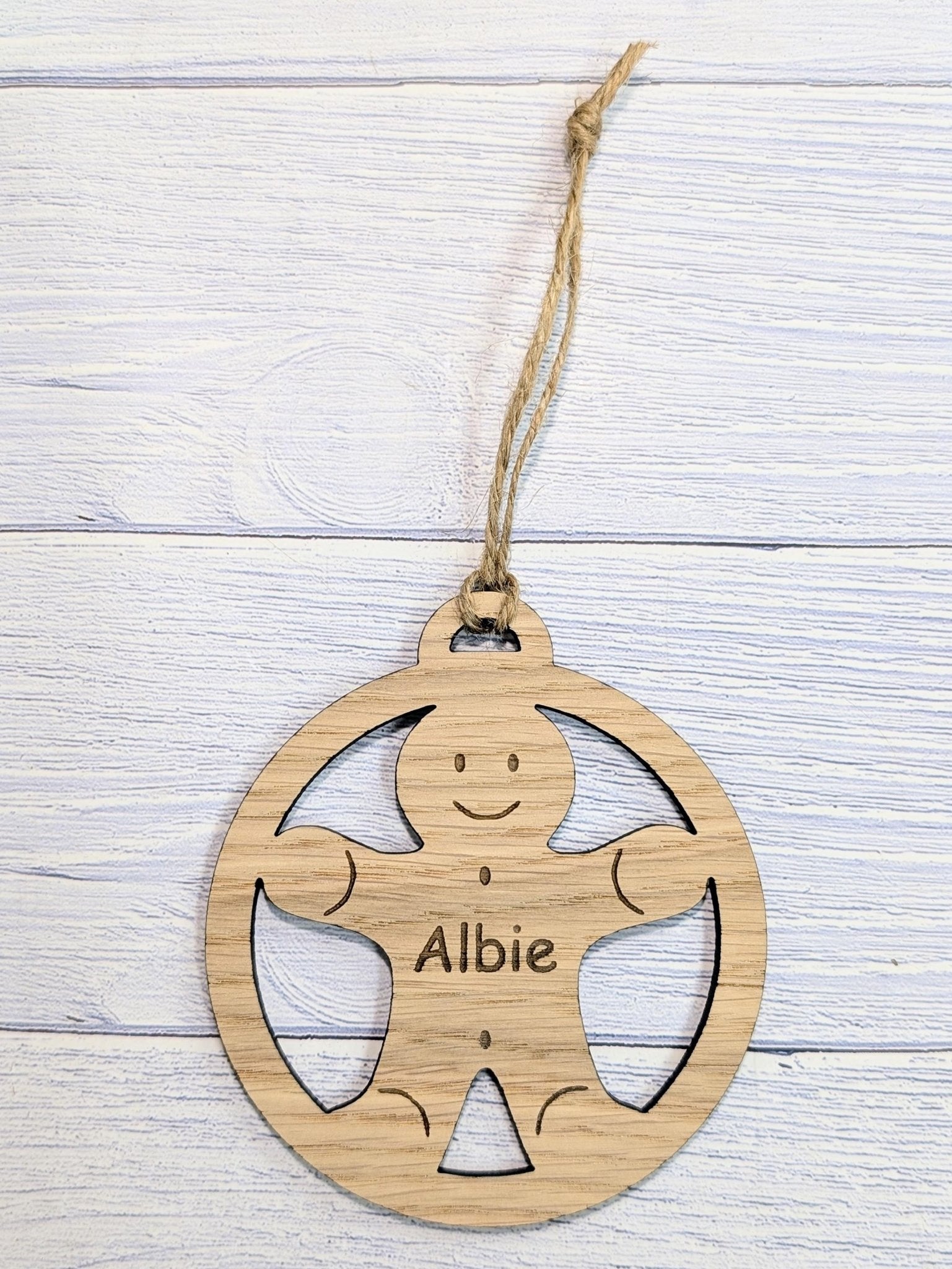 Custom Gingerbread Man Wooden Christmas Bauble for Festive Decor | Personalised Gift | Custom Tree Decoration | Xmas Oak Ornament | Festive - CherryGroveCraft