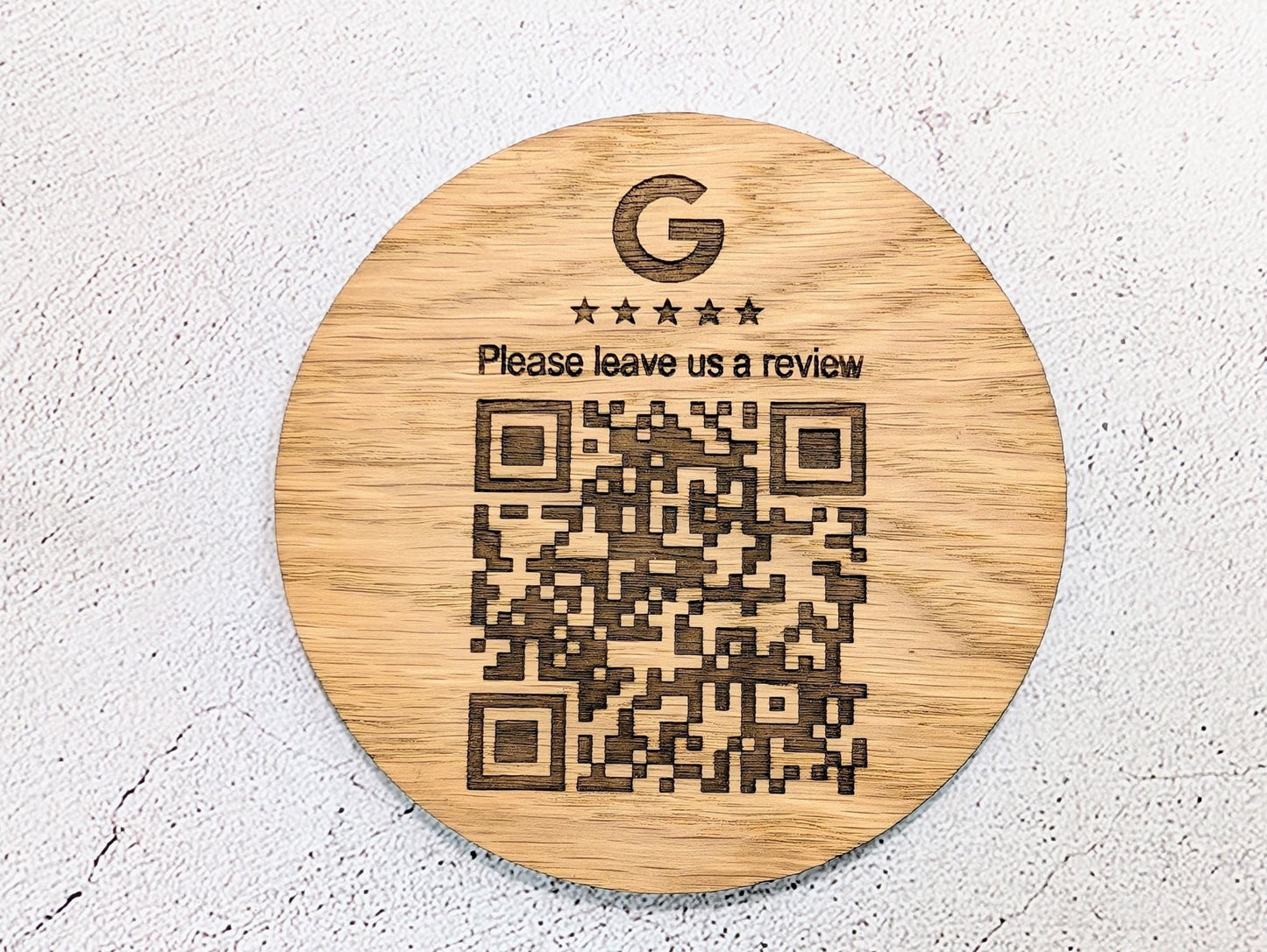 Custom Google Review Coaster – Personalised QR Code Oak Veneer Drink Coaster, Handmade in Wales | Business Branding Gift - CherryGroveCraft