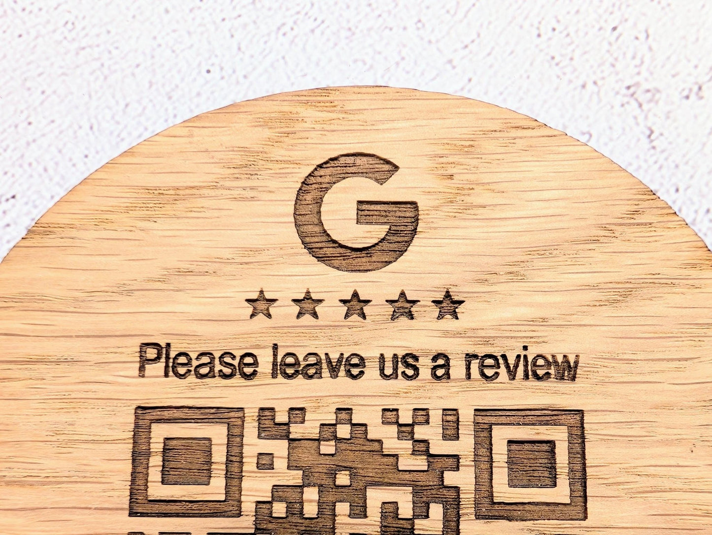Custom Google Review Coaster – Personalised QR Code Oak Veneer Drink Coaster, Handmade in Wales | Business Branding Gift - CherryGroveCraft