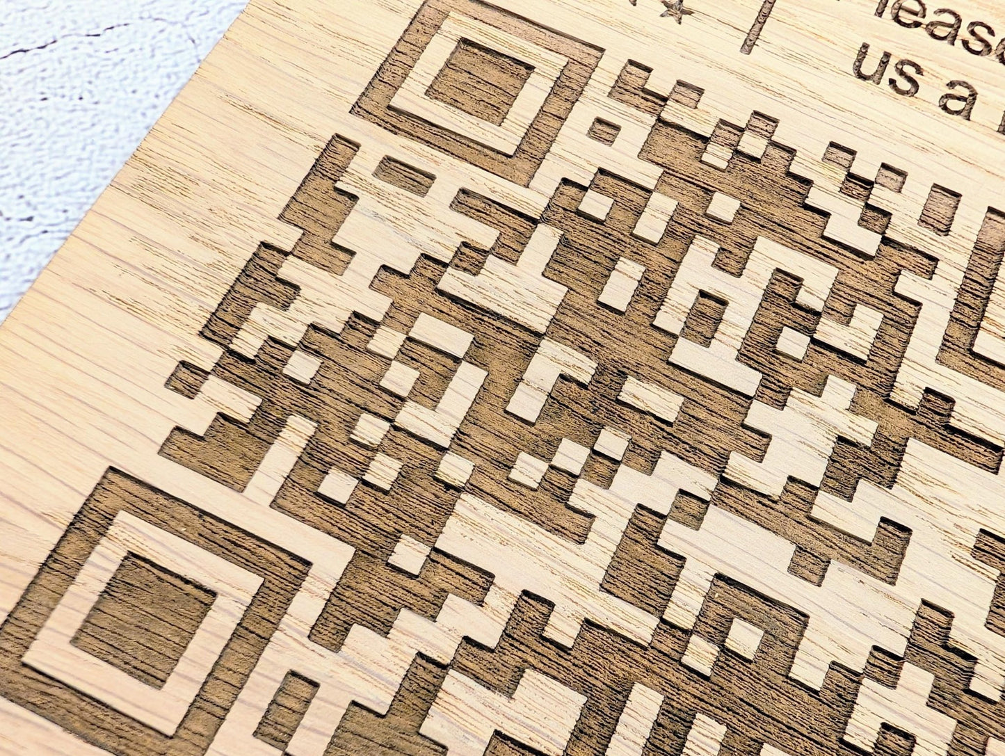 Custom Logo Google Review Sign – Oak Veneered Hanging QR Code Sign for Businesses, Handmade in Wales, Plastic - Free Packaging - CherryGroveCraft