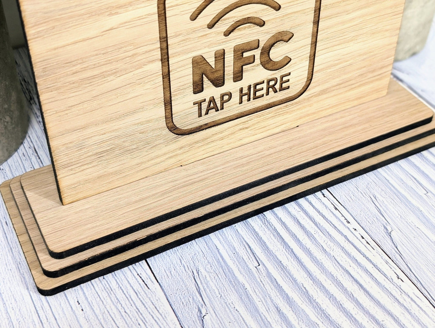 Custom NFC 'Tap to Follow Us' Wooden Sign - Personalised Social Media Links, Eco - Friendly, Freestanding, XL Size, Table Signage Extra Large - CherryGroveCraft