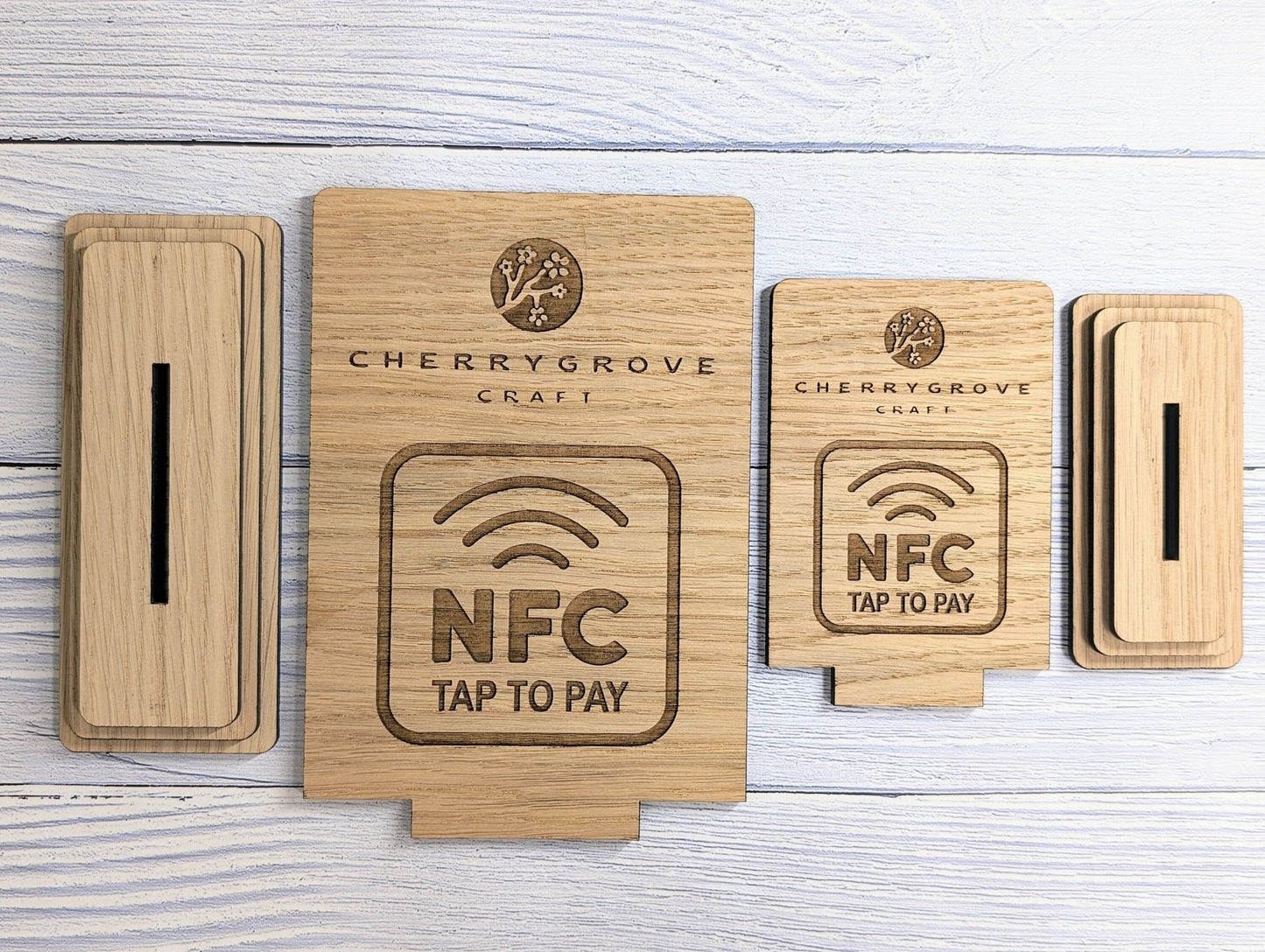 Custom NFC 'Tap to Pay' Wooden Sign - Personalised Logo, Eco - Friendly, Handmade in Wales, NFC tag, 2 Sizes, Signage - CherryGroveCraft