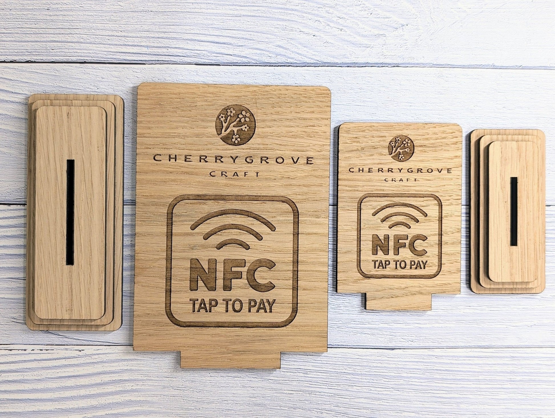 Custom NFC 'Tap to Pay' Wooden Sign - Personalised Logo, Eco - Friendly, Handmade in Wales, NFC tag, 2 Sizes, Signage - CherryGroveCraft