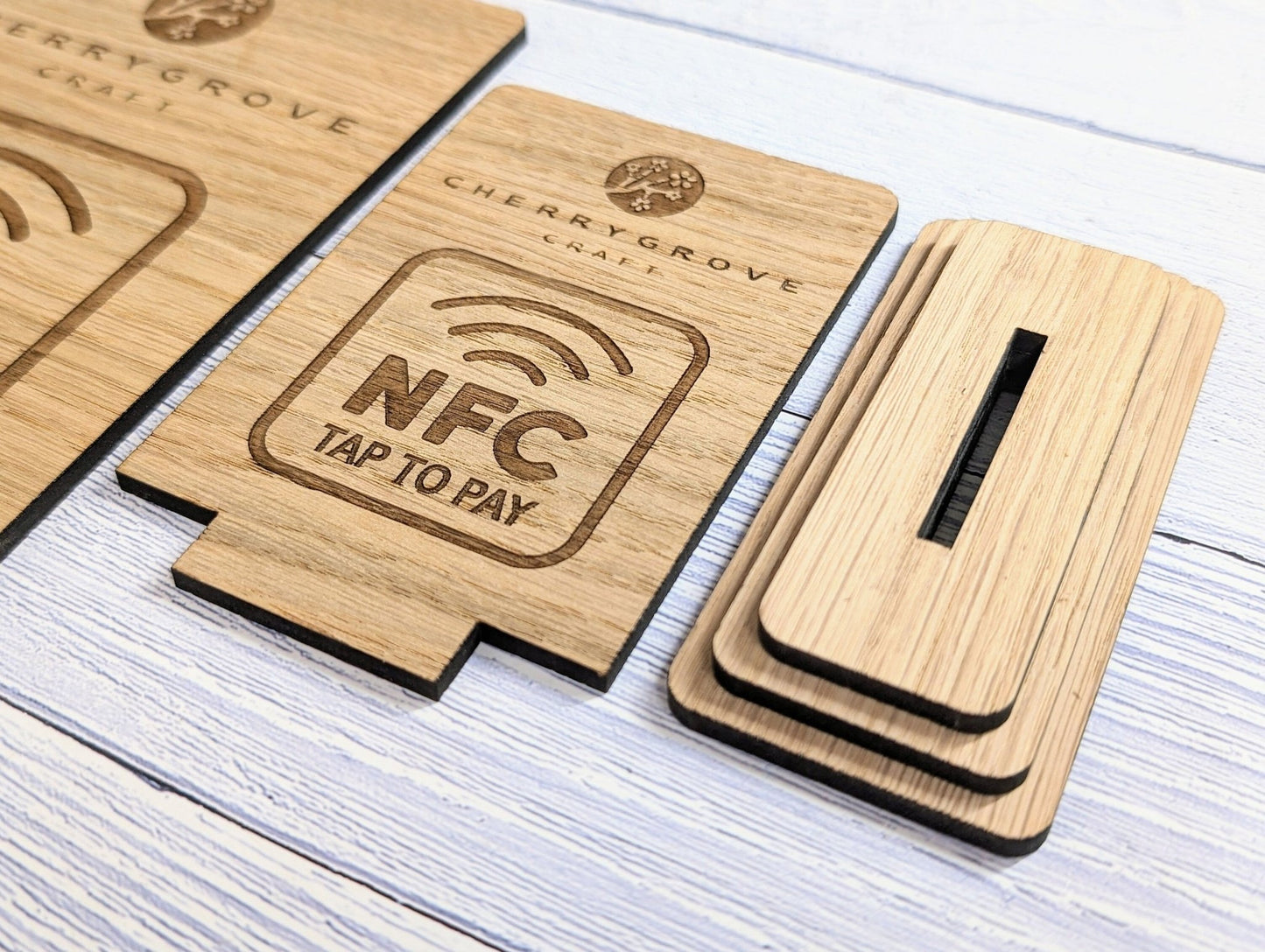 Custom NFC 'Tap to Pay' Wooden Sign - Personalised Logo, Eco - Friendly, Handmade in Wales, NFC tag, 2 Sizes, Signage - CherryGroveCraft