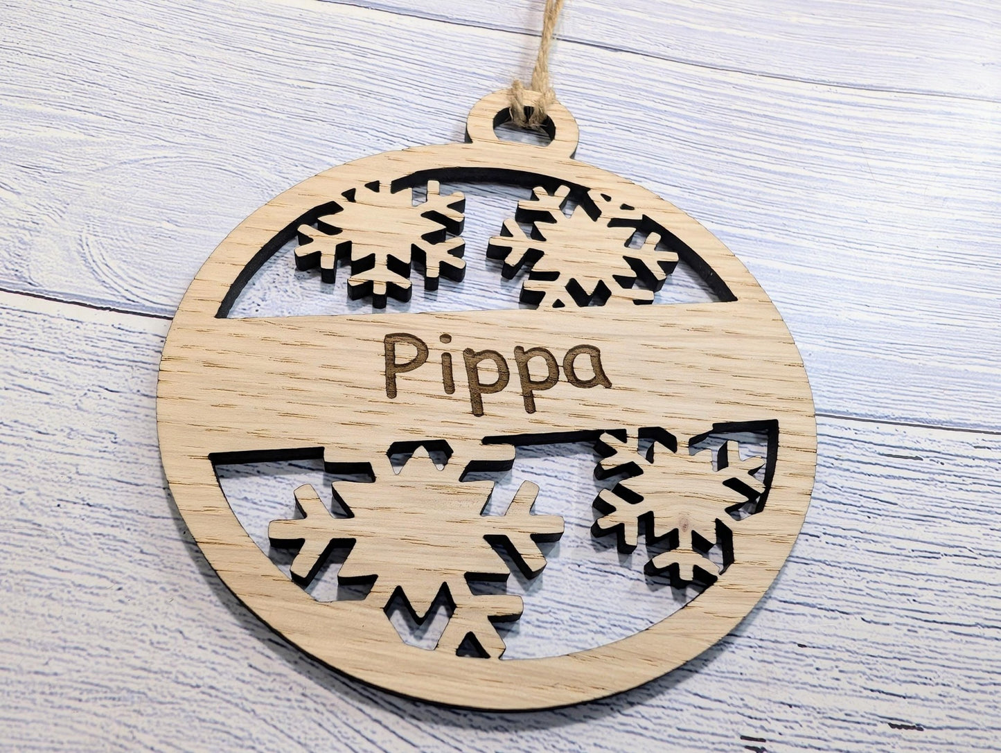 Custom Snowflake Wooden Christmas Bauble for Festive Decor | Personalised Gift | Custom Tree Decoration | Xmas Oak Ornament | Festive - CherryGroveCraft